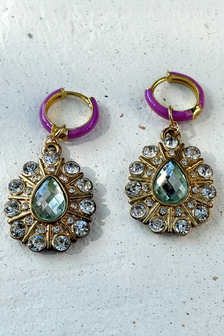 Pl X Ri - Lilac Enamel & Gems — Gold hoop earrings product view 1
