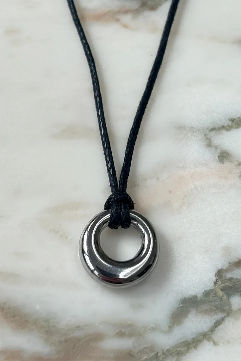 Mini Donut Of Silver — Cord Necklace product view 1