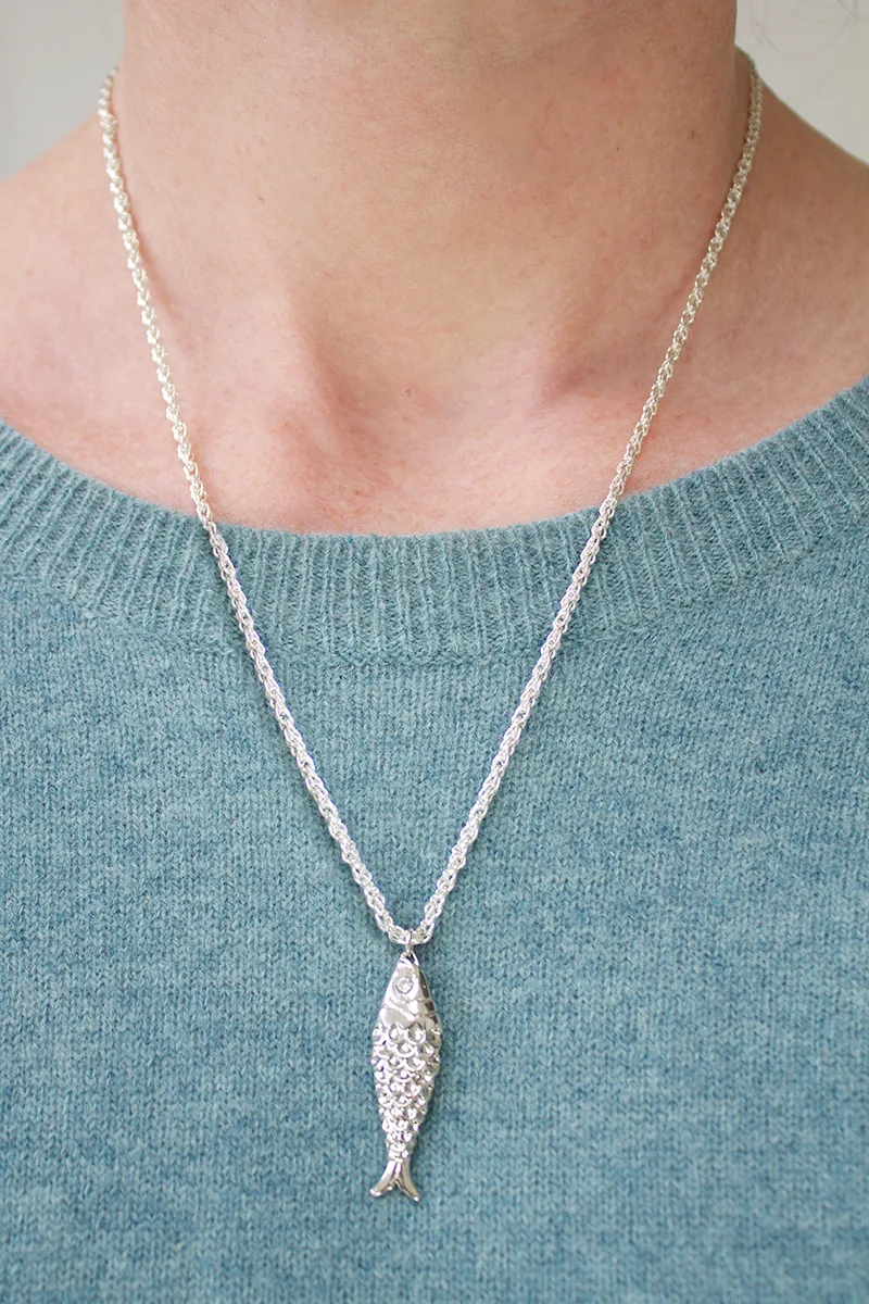 Fishy Necklace — Silver Chain Necklace product view 3