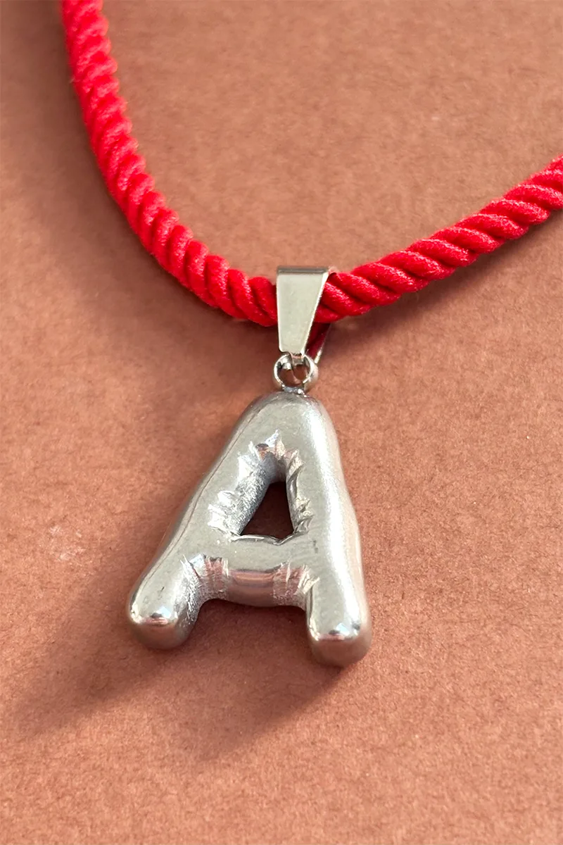 Initial On A String - Silver - Red — Cord Necklace product view 3
