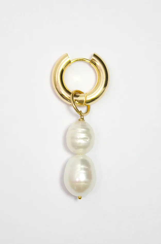 Juno Pearl Double Drop — Gold hoop earrings product view 1