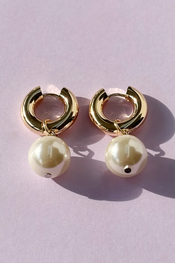 Pl X Ri - Faux Pearl Hoops — Gold hoop earrings product view 1