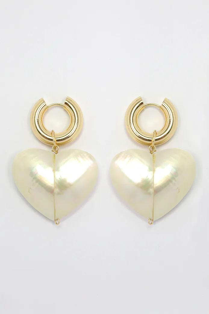 Pearly Heart - Earrings — Gold hoop earrings product view 1