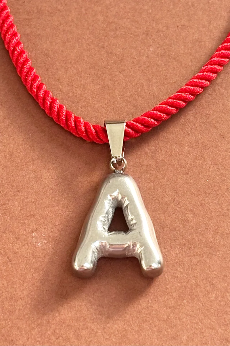 Initial On A String - Silver - Red — Cord Necklace product view 1